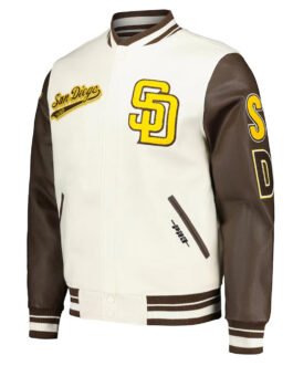 San Diego Padres Cream and Brown Script Varsity Jacket