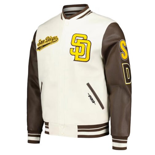 San Diego Padres Cream and Brown Script Varsity Jacket