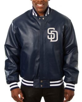 Varsity San Diego Padres Navy Blue Leather Jacket
