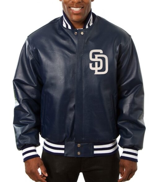 Varsity San Diego Padres Navy Blue Leather Jacket