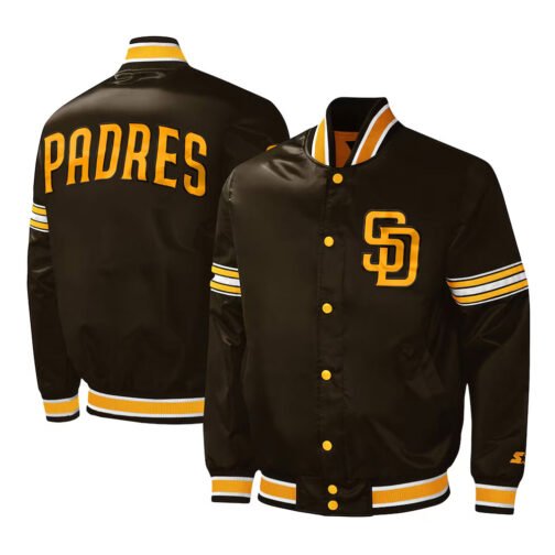 San Diego Padres Midfield Brown Varsity Satin Jacket - Image 3