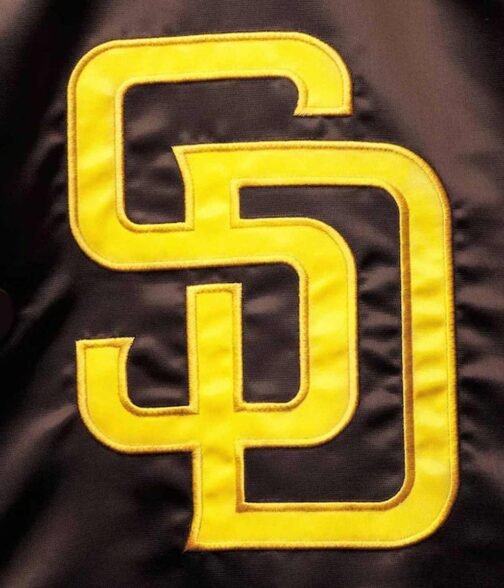 San Diego Padres Raglan Reliever Brown and Gold Satin Varsity Jacket - Image 4