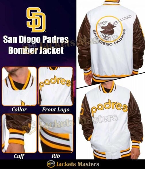 San Diego Padres Bomber Brown and White Jacket - Image 6
