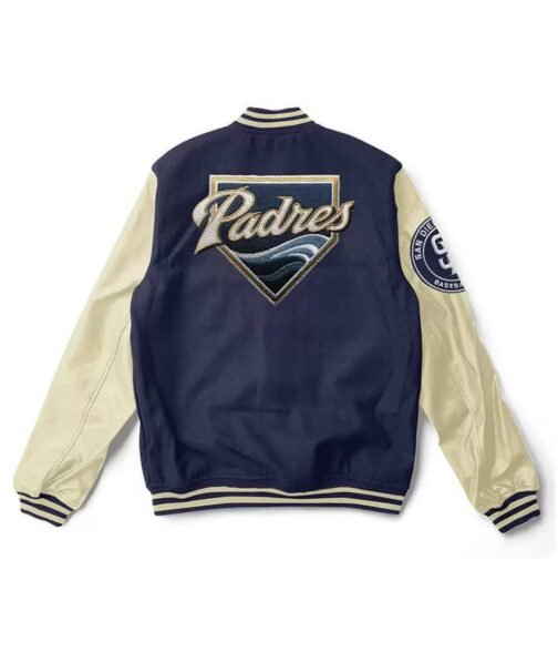 Varsity San Diego Padres Baseball Off White and Blue Jacket - Image 2