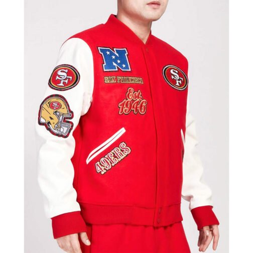San Francisco 49ers Animal Patches Red Varsity Jacket - Image 4