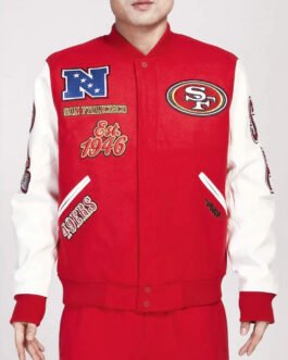 San Francisco 49ers Animal Patches Red Varsity Jacket