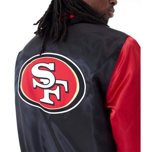 San Francisco 49ers Applique Black and Red Satin Jacket - Image 4
