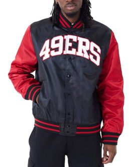 San Francisco 49ers Applique Black and Red Satin Jacket