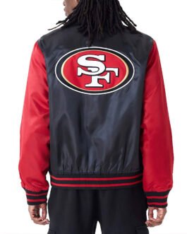 San Francisco 49ers Applique Black and Red Satin Jacket