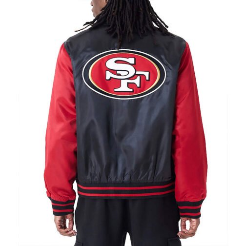 San Francisco 49ers Applique Black and Red Satin Jacket - Image 2