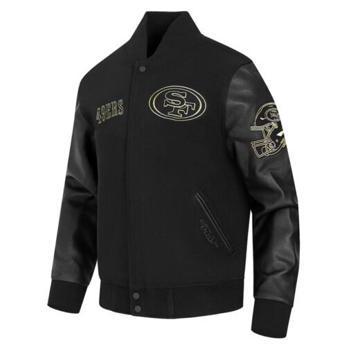 San Francisco 49ers Full-Zip Black Varsity Jacket - Image 3
