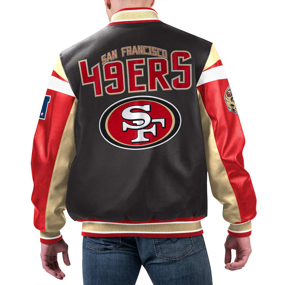 San Francisco 49ers Black Varsity Full-Zip Leather Jacket - Image 2