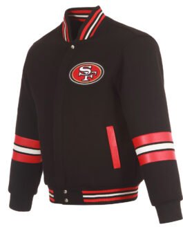 San Francisco 49ers Striped Black Varsity Wool Jacket