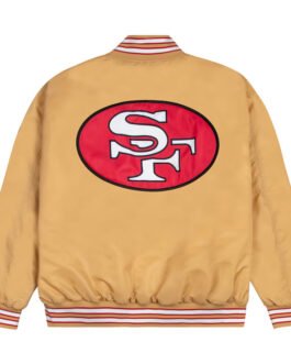 San Francisco 49ers Red and White Rib Bomber Gold Jacket