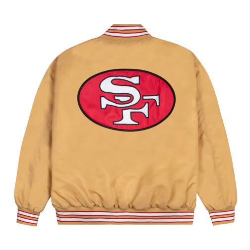 San Francisco 49ers Red and White Rib Bomber Gold Jacket - Image 2