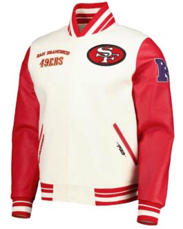 San Francisco 49ers Retro Classic Cream and Red Varsity Jacket