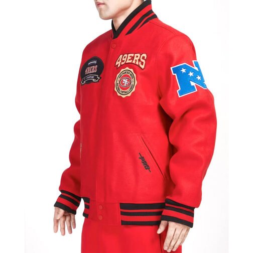 San Francisco 49ers Crest Emblem Rib Varsity Wool Jacket - Image 3