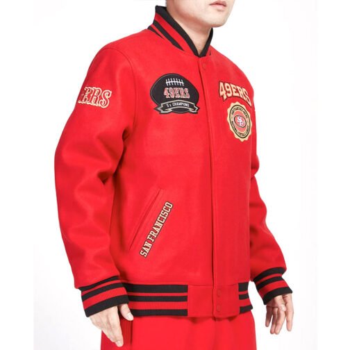 San Francisco 49ers Crest Emblem Rib Varsity Wool Jacket - Image 4