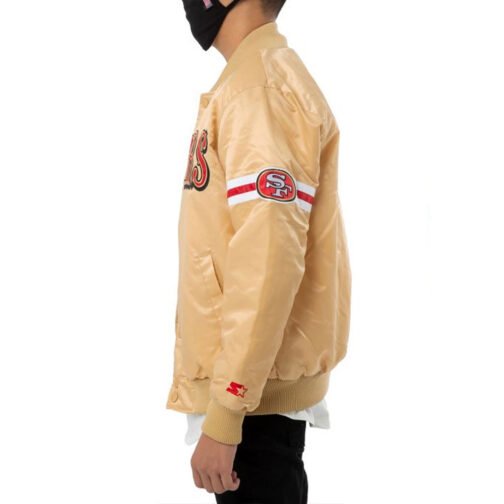 San Francisco 49ers Gold Striped Satin Jacket - Image 4