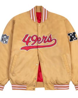 San Francisco 49ers Red and White Rib Bomber Gold Jacket