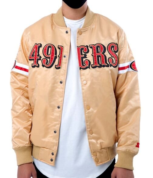 San Francisco 49ers Starter Bomber White/Gold Jacket - Image 5