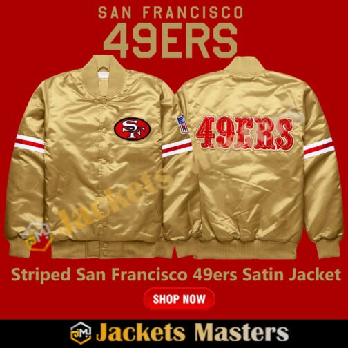 Striped San Francisco 49ers Golden Satin Jacket - Image 4