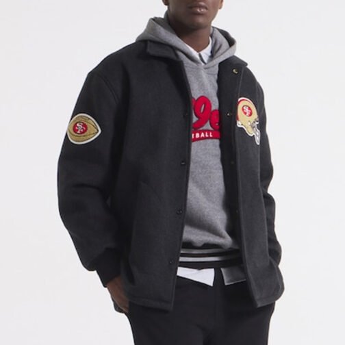 San Francisco 49ers Heather Black Coaches Wool Jacket - Image 3