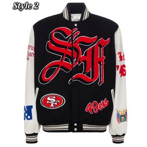 JH San Francisco 49ers Varsity White and Black Jacket - Image 2