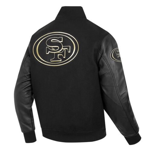 San Francisco 49ers Full-Zip Black Varsity Jacket - Image 4
