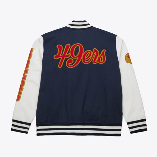 San Francisco 49ers Navy and White Fleece Varsity Jacket - Image 2