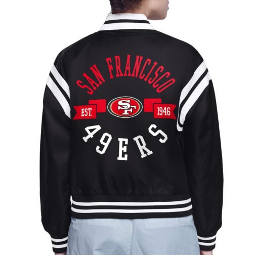 San Francisco 49ers Printed Logo Varsity Satin Jacket - Image 3