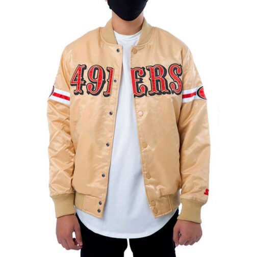 San Francisco 49ers Gold Striped Satin Jacket - Image 3