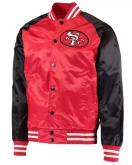 San Francisco 49ers Lead-Off Scarlet/Black Varsity Satin Jacket