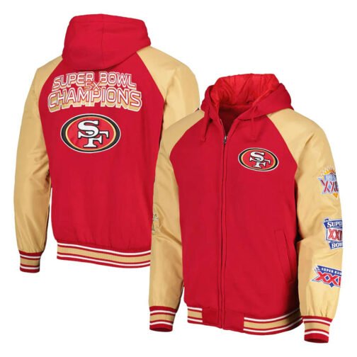 Varsity San Francisco 49ers Scarlet Super Bowl 5X Champions Jacket - Image 3