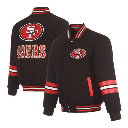 San Francisco 49ers Striped Black Varsity Wool Jacket - Image 3