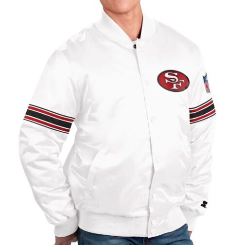 The Power Forward San Francisco 49ers White Satin Jacket - Image 4