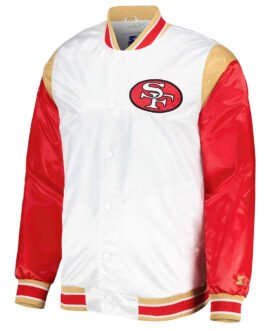 Throwback Warm Up Pitch San Francisco 49ers Varsity Satin Jacket