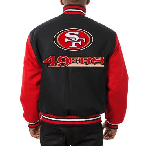 San Francisco 49ers Varsity Black and Scarlet Jacket - Image 2