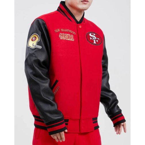 San Francisco 49ers Varsity Red and Black Jacket - Image 3