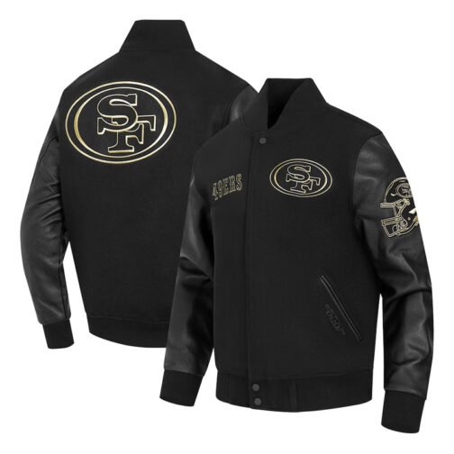 San Francisco 49ers Full-Zip Black Varsity Jacket - Image 5