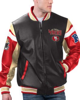 San Francisco 49ers Black Varsity Full-Zip Leather Jacket