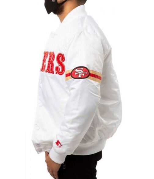 San Francisco 49ers Starter Bomber White/Gold Jacket - Image 9