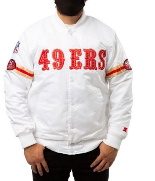San Francisco 49ers Starter Bomber White/Gold Jacket - Image 2