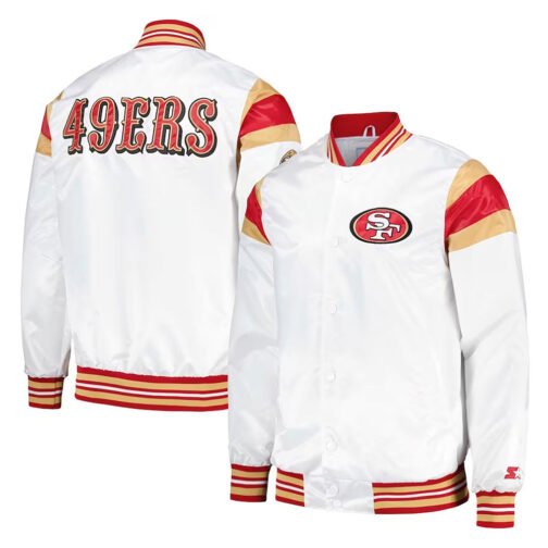 San Francisco 49ers White Varsity Satin Jacket - Image 3