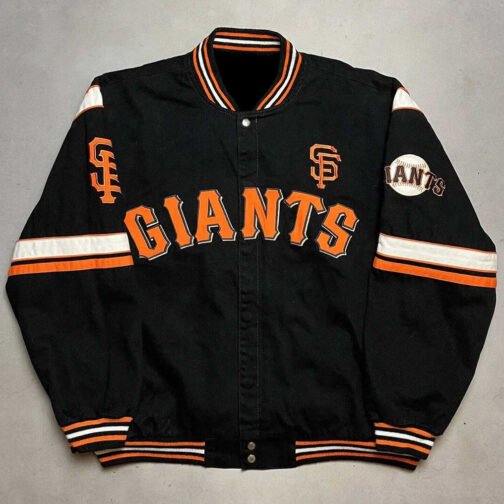 San Francisco Giants Embroidered Logo Black Varsity Wool Jacket - Image 3