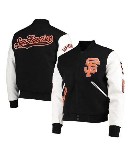 San Francisco Giants Letterman Black and White Full-Zip Jacket - Image 7