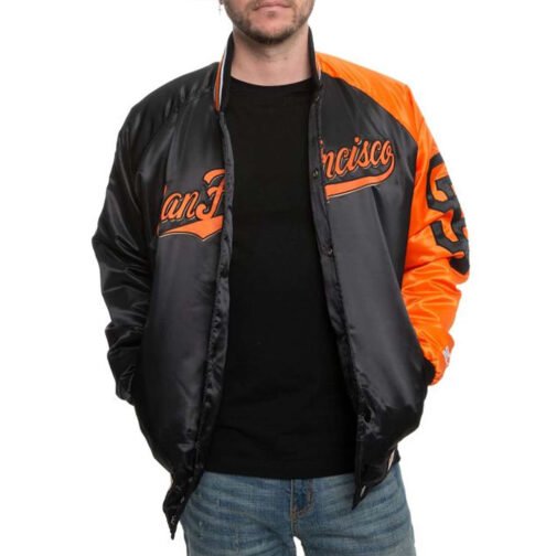 San Francisco Giants Black/Orange Varsity Satin Jacket - Image 3