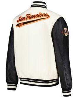 San Francisco Giants Script Tail Cream and Black Varsity Jacket
