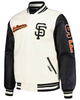 San Francisco Giants Script Tail Cream and Black Varsity Jacket