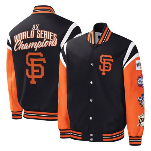 San Francisco Title Holder Black/Orange Varsity Satin Jacket - Image 3